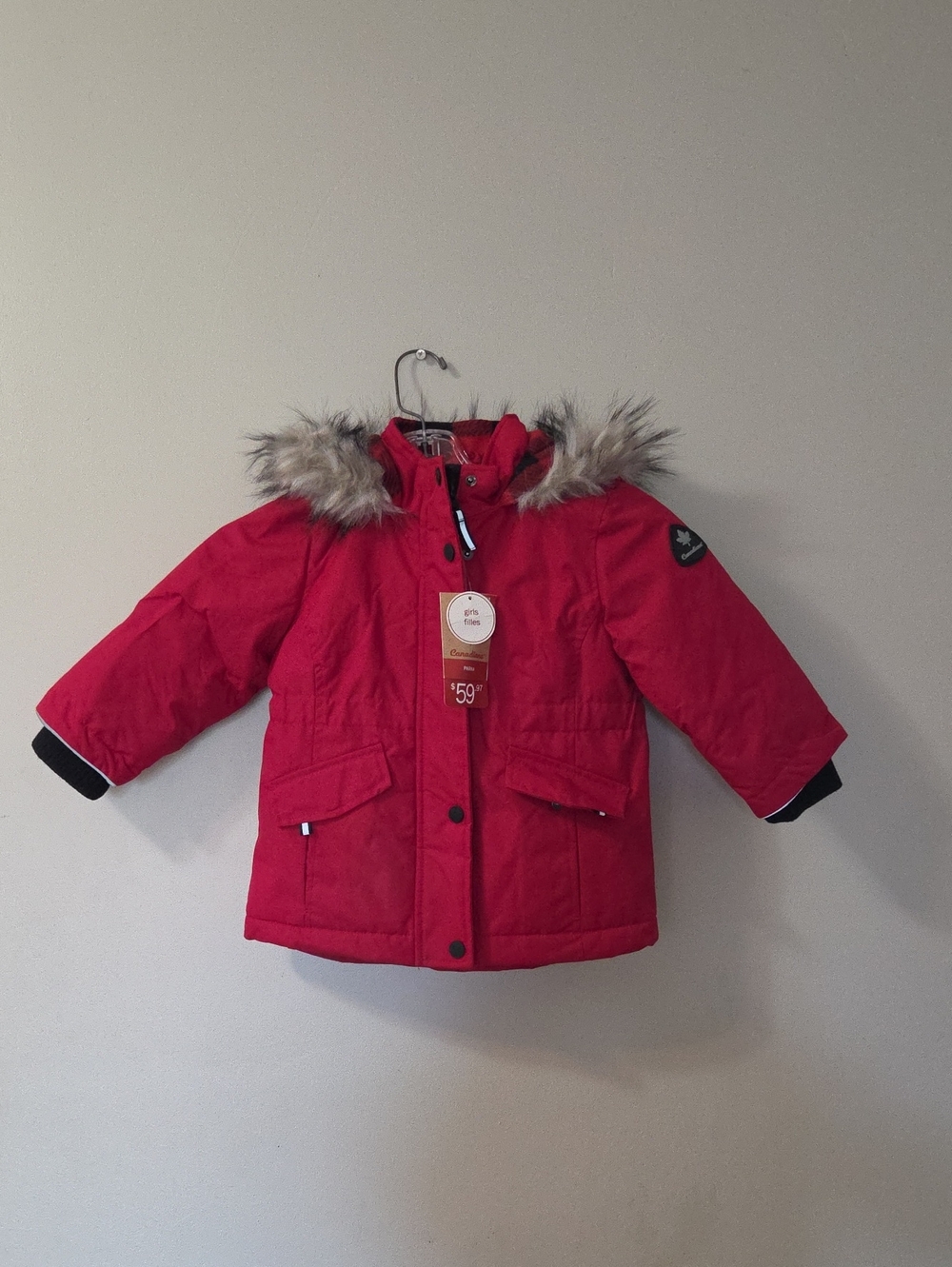 Kids' Red Faux-Fur Trim Winter Coat